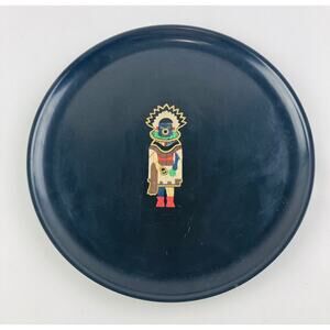 Couroc Monterey Tray Plate 10.2" Round Kachina Brass Wood Inlay Pueblo Hopi Dol